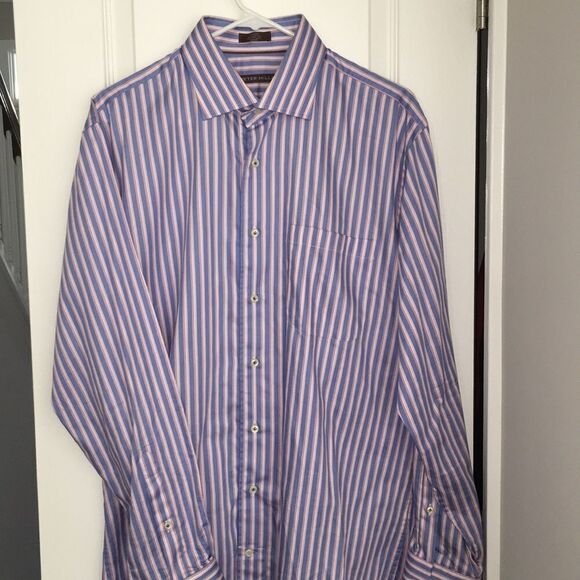 Amazing Pink Blue Stripe Peter Millar LS shirt L - Picture 1 of 4